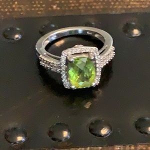 925 sterling, peridot, diamond ring sz 7